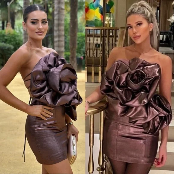 Zara NWOT voluminous flower 3D appliqué oversized floral detail party mini dress - Picture 1 of 15